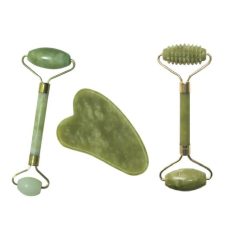   Jade roller 1 db és jade masszírozó roller 1db + Gua Sha szív alakú arc-, testmasszázs és nyirokmasszázs